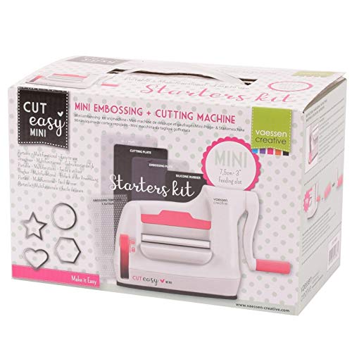 Vaessen Creative Mini Máquina De Corte Y Repujado Kit De Inicio, Blanco/Rosa, 7,5 cm