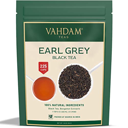 VAHDAM, Imperial Earl Grey Hojas té(200+ Copas) - 100% de aceite de bergamota natural mezclado con té negro fresco de jardín, floral y cítrico, 454 g, té fresco de Earl Grey Garden hoja suelta