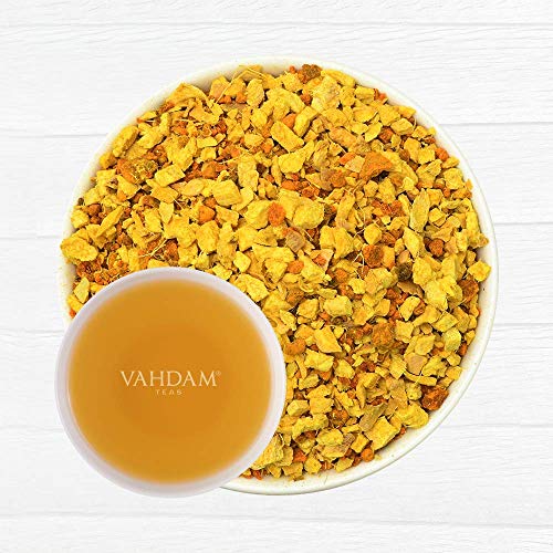 VAHDAM, SUPERALIMENTO Mezcla Cúrcuma + Jengibre (+100 Tazas) | Té de Hierbas SIN CAFEÍNA | POTENTES Propiedades INMUNIZANTES | 100% NATURAL | Probar como TÉ FRÍO o Infusión Caliente con Leche | 200g