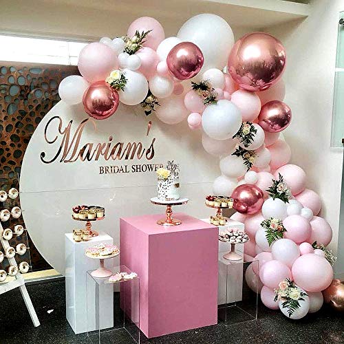 VAINECHAY Kit de Guirnalda de Globos Guirnalda de Arco de Látex Globos Confeti Blanco y Rosado Lleno Paquete de Globos para Decoración de Boda Cumpleaños Fiesta