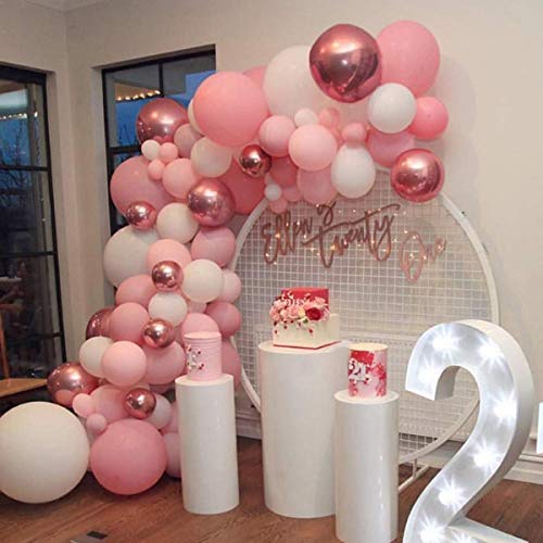 VAINECHAY Kit de Guirnalda de Globos Guirnalda de Arco de Látex Globos Confeti Blanco y Rosado Lleno Paquete de Globos para Decoración de Boda Cumpleaños Fiesta