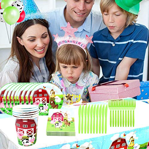 Vajilla De Fiesta De Granja, Vajilla Fiesta Infantil De Cumpleaños Vajilla De Papel De Cumpleaños Desechable Animal Party Vajilla Kit Globos Manteles Platos Servilletas Tazas Sirve 10 Invitados