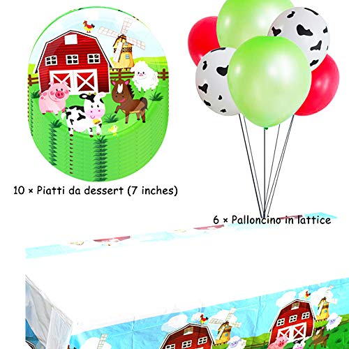 Vajilla De Fiesta De Granja, Vajilla Fiesta Infantil De Cumpleaños Vajilla De Papel De Cumpleaños Desechable Animal Party Vajilla Kit Globos Manteles Platos Servilletas Tazas Sirve 10 Invitados