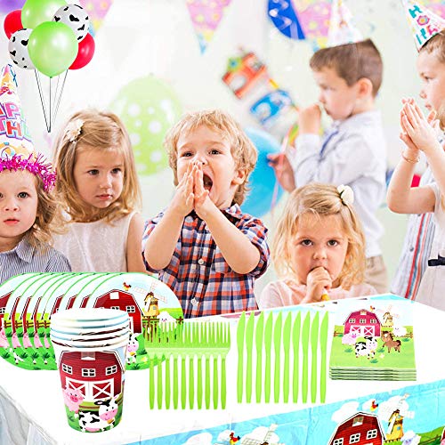 Vajilla De Fiesta De Granja, Vajilla Fiesta Infantil De Cumpleaños Vajilla De Papel De Cumpleaños Desechable Animal Party Vajilla Kit Globos Manteles Platos Servilletas Tazas Sirve 10 Invitados