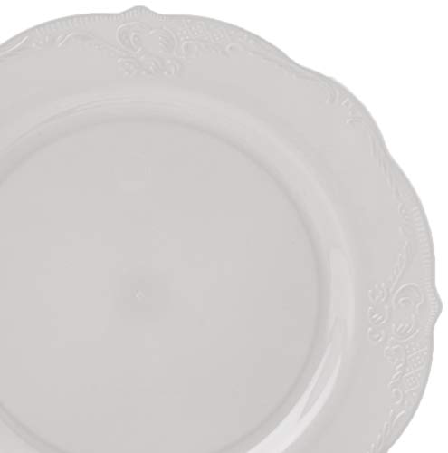 VAJILLA PARA FIESTAS DESECHABLE DE 20 PIEZAS | 20 platos para postre | Platos de plástico resistente | Elegante aspecto de porcelana fina | Para bodas y comidas de lujo (Vintage - Gris | 19 cm)