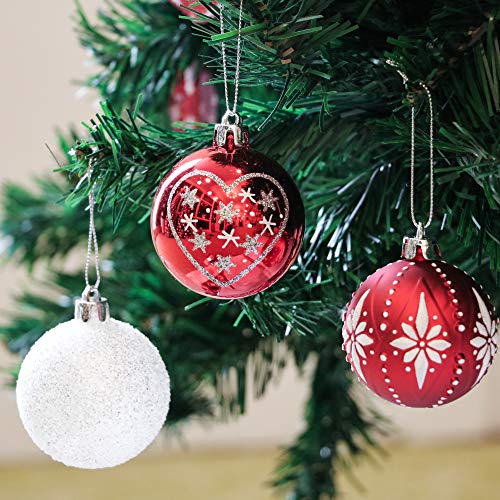 Valery Madelyn 30Pcs Bolas de Navidad de 6cm, Adornos de Navidad para Arbol, Decoración de Bolas Navideños Inastillable Plástico de Rojo y Blanco, Regalos de Colgantes de Navidad (Tradicional)