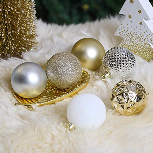 Valery Madelyn 50Pcs Bolas de Navidad de 5cm, Adornos de Navidad para Arbol, Decoración Navideños Plástico Blanco y Dorado, Regalos de Colgantes de Navidad (Elegante)