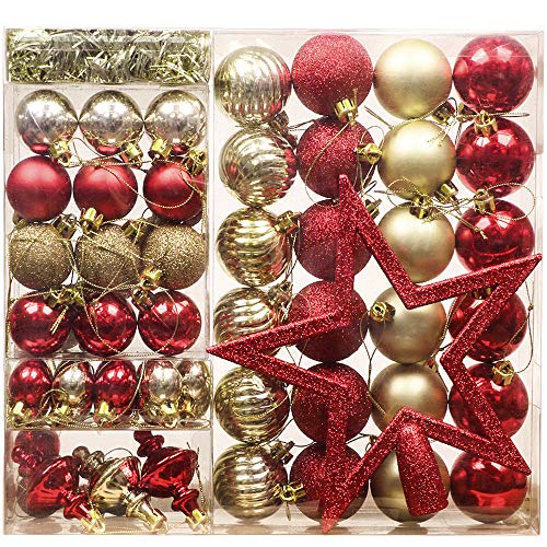 Valery Madelyn 60Pcs Bolas de Navidad Set, Adornos de Navidad para Arbol, Decoración de Bolas Navideños Rojo Oro, Regalos de Colgantes de Navidad