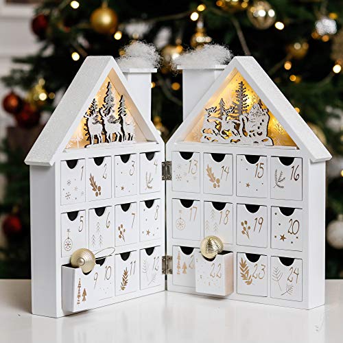 Valery Madelyn LED Calendario de Adviento de Navidad de Madera para Iluminar, 44cm Cuenta Atrás para Navidad Decoración de Casa de 24 días, Adornos