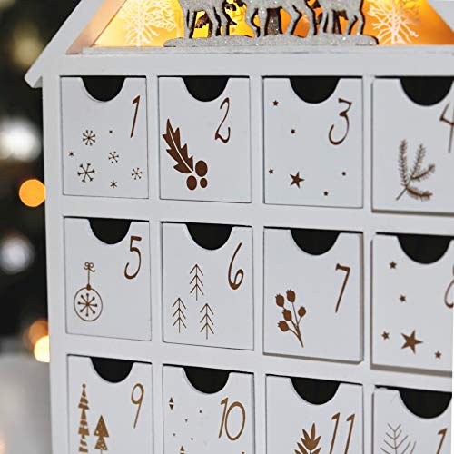 Valery Madelyn LED Calendario de Adviento de Navidad de Madera para Iluminar, 44cm Cuenta Atrás para Navidad Decoración de Casa de 24 días, Adornos