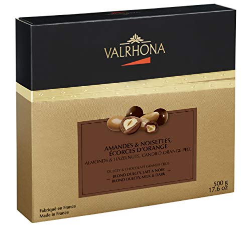 Valrhona - Amandes & Noisettes, Écorces D'Orange - Blond Dulcey Grands Crus Chocolat Noir au Lait - 500g