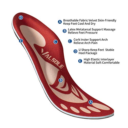 Valsole Plantillas Ortopédicas soportes de arco y talones la absorción de choque- para el dolor de talón, pie plano, Fascitis Plantar, dolor de rodilla y espalda (41-42 EU (270mm), red-v7a)