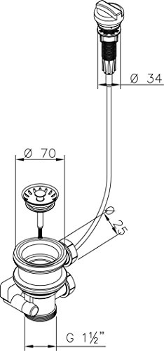 Válvula de cesta superior de MELI de 70 mm de diámetro, conexión de 1 pulgada para rebosadero, juego excéntrico para girar, fabricado en Alemania.