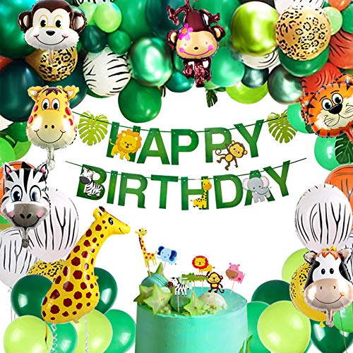 vamei 149PCS Fiesta de cumpleaños Decoracion Selva Niño-Feliz cumpleaños Aarticulos de Fiesta Palma Globos de Latex y Safari Bosque Animal Globos para Baby Shower Decoración