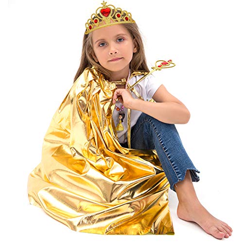 vamei Disfraz de Reina Cape Disfraz de Rey Capa de Rey Cetro Corona Disfraces de Halloween para niños Cosplay Capa Roja 3-9 años