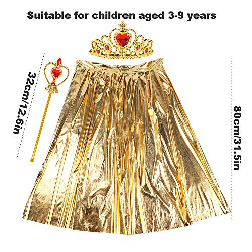 vamei Disfraz de Reina Cape Disfraz de Rey Capa de Rey Cetro Corona Disfraces de Halloween para niños Cosplay Capa Roja 3-9 años