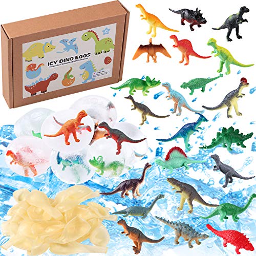 vamei Juguete de Dinosaurio con Figuras de Dinosaurio y Globos Huevos de Dinosaurio congelados Juego de Fiesta Bricolaje y Manualidades Regalos de Dinosaurios para niños