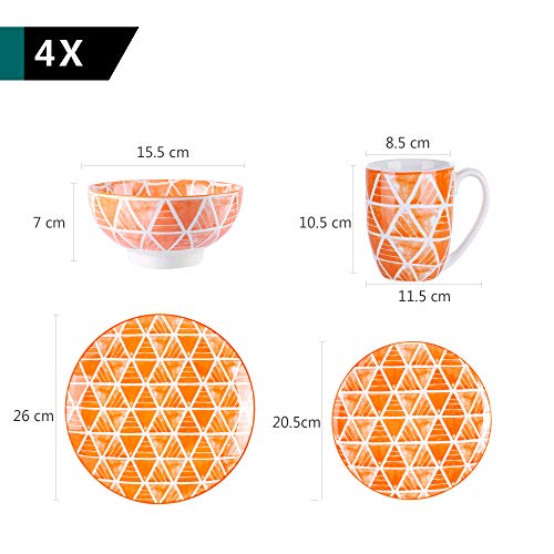 vancasso SAYUKI Juego de Vajillas 16 piezas Vajillas de Porcelana Colores Incluyen Tazas, Platos, Platos de Postre Cuencos para 4 Personas