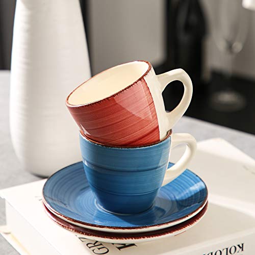 vancasso Serie Bella Juego de Café 8pcs, con 4 Tazas de Cafe 200ml y 4 Platillos, Vajillas de Gres Esmaltada, Servicio para Cafe, Té de la Tarde, Leche, para 4 Personas