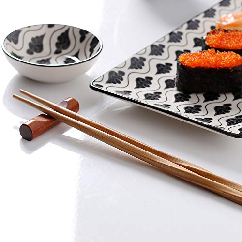 vancasso Serie Haruka Juego de Sushi 6 Piezas, 2 Platos para Sushi, 2 pequeños Platos de Salsas, 2 Pares de Palillos Madera, Estilo Japonés Pintado a Mano Vajillas