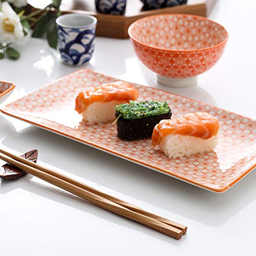 vancasso Serie Natsuki Vajillas de Sushi Japonés 8 Piezas, 2 Platos para Sushi, 2 Cuencos, 2 pequeños Platos de Salsas, 2 Pares de Palillos Madera, con Caja de Regalo, Set de Sushi