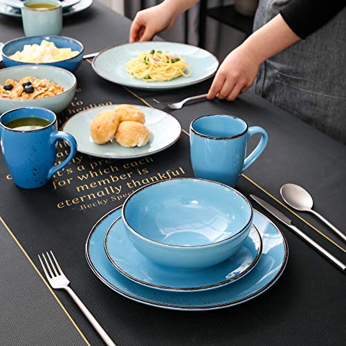 vancasso Serie Navia Oceano Vajillas de 48 pcs, Juego de Vajillas, Platos de Cena, Postre, Cuencos y Tazas, Esmaltada Gres Vajillas Retro para 12 Personas Azul Mix