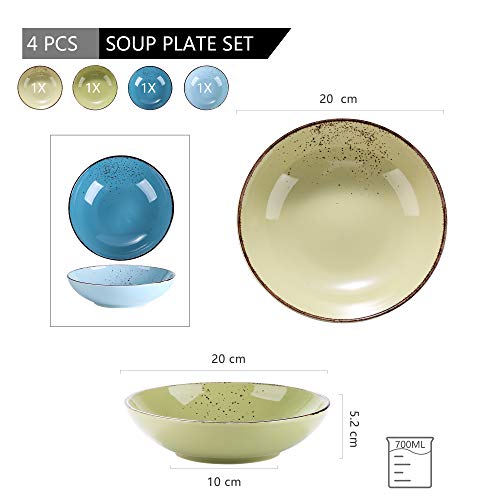 vancasso Serie Navia Prato Platos Hondos, 4 Piezas Juego de Platos de Sopa, Ensalada, Fruta, Vajillas Esmaltada Gres Vajillas Retro 4 Colores