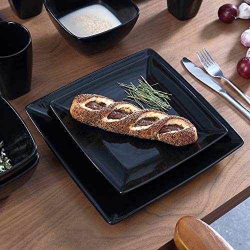 vancasso Serie Soho Vajillas de Porcelana 48 pcs Completas Modernas para 12 Personas, con Platos Llanos, Platos Postre, Cuencos y Tazas, Cuadrado, Negro