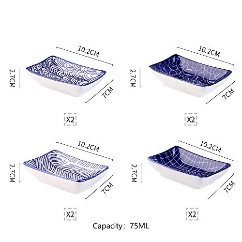 vancasso Serie Takaki Juego de Aperitivos 8 pcs Pequeños Cuencos para Salsas, Condimentos Recipientes Salsa, Estilo Japonés Pintado a Mano