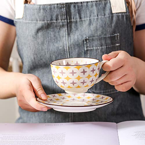 vancasso Tulip Juego de Café de Porcelana, con 4 Tazas de Cafe 200ml y 4 Platillos, (8 piezas) para servir Cafe, Té de la tarde, Leche, para 4 Personas