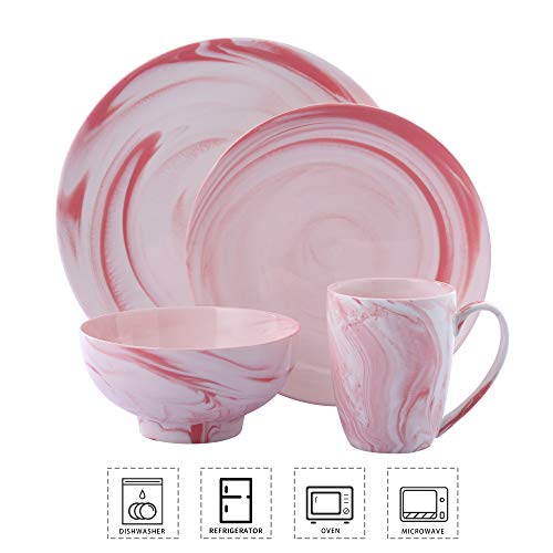 vancasso Vajillas de Porcelana Juego de 16 Piezas Completas,serie Claire con 4 Tazas, 4 Tazónes, 8 Platos de Llanos para 4 Personas, Patrón de Espiral de Color Mixto