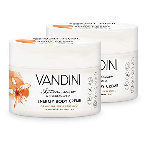 VANDINI Energy Body Crema para mujer con azahar y aceite de babasú – Crema corporal y crema facial para piel normal hasta seca – Crema corporal vegana para mujeres en pack de 2 (2 x 200 ml)