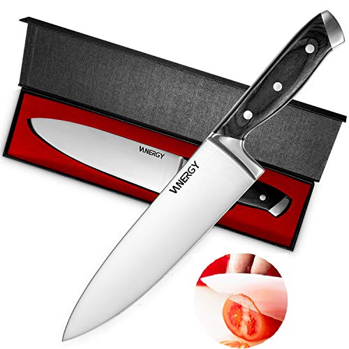 VANERGY - Cuchillo de chef profesional de 20 cm, cuchillo de cocina de acero inoxidable VG10 alemán, cuchillo de carne con hoja afilada y mango ergonómico