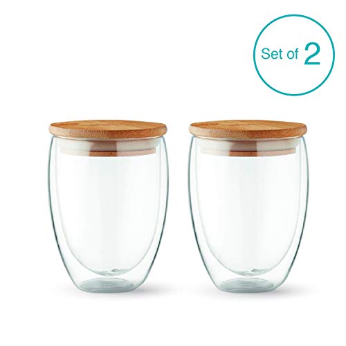 VANGALOO Vasos de Doble Pared con Tapa, Vidrio de borosilicato Noble y Robusto, café con Leche de Doble Pared, Juego Macchiato de Vidrio Termo, Vasos de café Termo (350 ml / 450 ml) (350 ml)