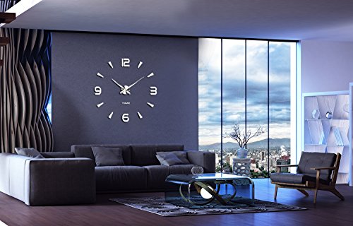 VANGOLD DIY Reloj de Pared sin Marco Espejo Grande 3D Sticker-2 años de garantía (Plata-73)