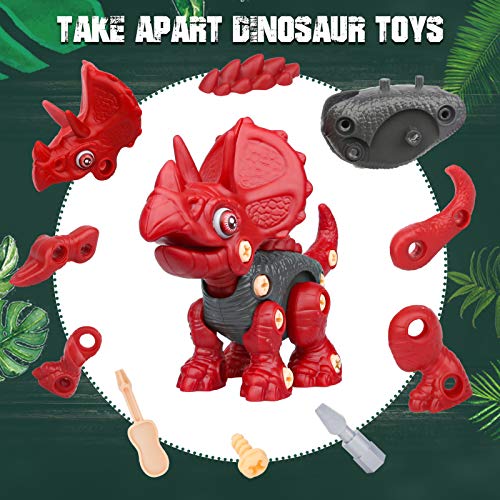 Vanplay Dinosaurios Juguetes con Taladro Eléctrico, Juego Construccion Puzzle Dinosaurios Incluyen Tiranosaurio Rex, Velociraptor y Triceratops para Niños y Niñas 3 Años