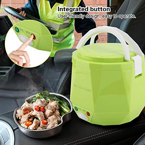 Vaporizador de alimentos, 24V 180W 1.3 L Eléctrico Portátil Multifuncional Mini Olla arrocera Vapor Carro Camión Olla arrocera Calentador de alimentos para oficina, al aire libre, uso escolar(Verde)