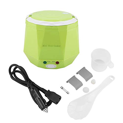 Vaporizador de alimentos, 24V 180W 1.3 L Eléctrico Portátil Multifuncional Mini Olla arrocera Vapor Carro Camión Olla arrocera Calentador de alimentos para oficina, al aire libre, uso escolar(Verde)