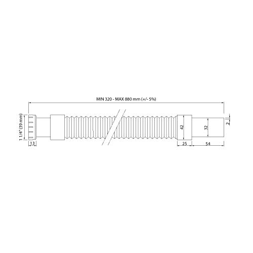 Variosan 13972 - Tubo de desagüe flexible (1 1/4" x 32 mm, sifón para lavabo, extensible de 320 a 880 mm)