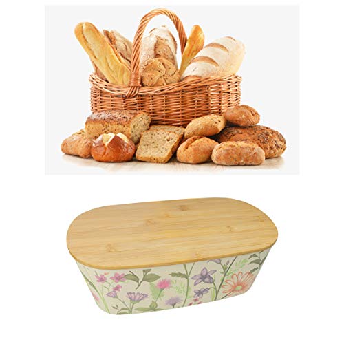 Various Panera Bambú con Tapa Madera, Material Ecológico Sin BPA,Color Flores,36 x 20 x 13 cm