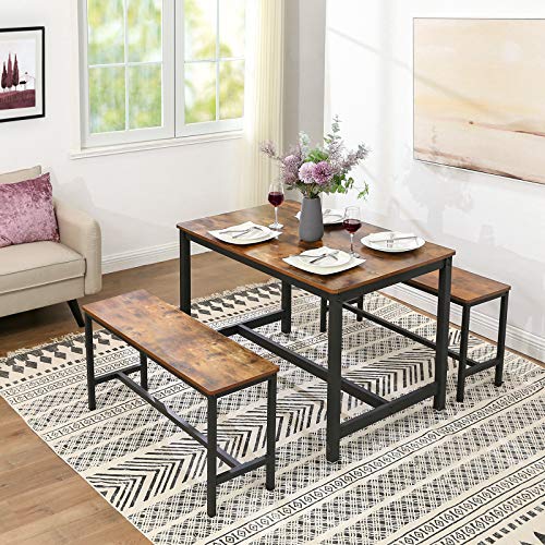 VASAGLE ALINRU Bancos de Mesa, Juego de 2, Bancos Interiores Estilo Industrial, 108 x 32,5 x 50 cm, Estructura Metálica Duradera, para Cocina, Comedor, Sala de Estar, Marrón Rústico KTB33X