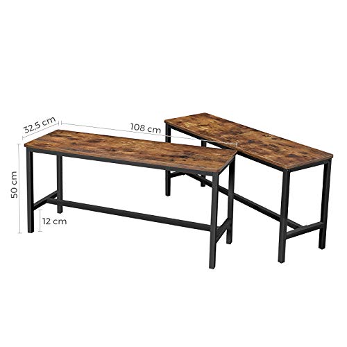 VASAGLE ALINRU Bancos de Mesa, Juego de 2, Bancos Interiores Estilo Industrial, 108 x 32,5 x 50 cm, Estructura Metálica Duradera, para Cocina, Comedor, Sala de Estar, Marrón Rústico KTB33X