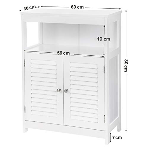 Vasagle - Armario para baño de madera, organizador, estante de baño con 2 puertas de láminas, color blanco BBC40WT