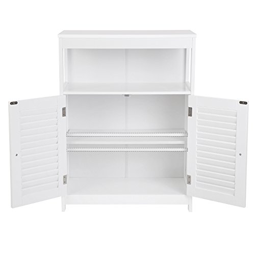 Vasagle - Armario para baño de madera, organizador, estante de baño con 2 puertas de láminas, color blanco BBC40WT