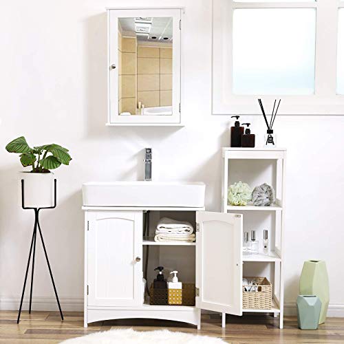 Vasagle BBC01WT BBC01WT-Armario bajo para Lavabo (2 Puertas, Estante Ajustable), Madera, Blanco, 60 x 60 x 30 cm (B x H x T)