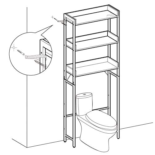 VASAGLE Estante Superior del Inodoro con 3 Estantes, Estante de Baño Que Ahorra Espacio, Estable, Fácil Montaje, Soporte de Lavadora, Estilo Industrial, Marrón Rústico y Negro BTS002B01