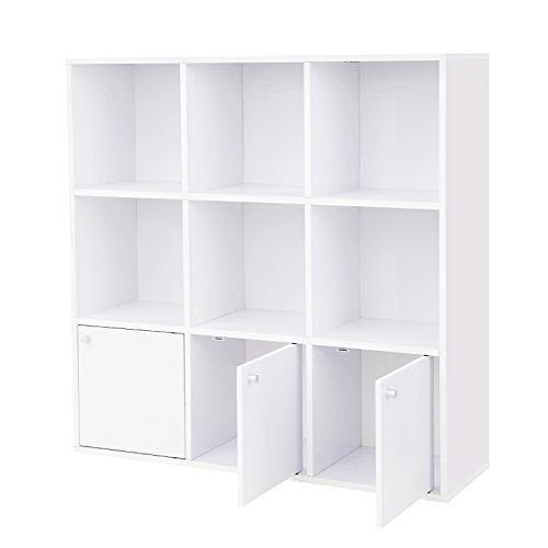 VASAGLE Librería de Madera, Biblioteca para el Hogar u Oficina, 6 Cubos estantes, Estantería para DVD con 3 cajones Inferiores, Blanco LBC33WT