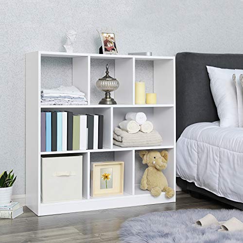 VASAGLE Librería de Madera con Cubos y estantes Abiertos, Estantería para Libros Independiente, para Sala de Estar, Dormitorio, Habitación de niños y Oficina Blanco LBC52WT