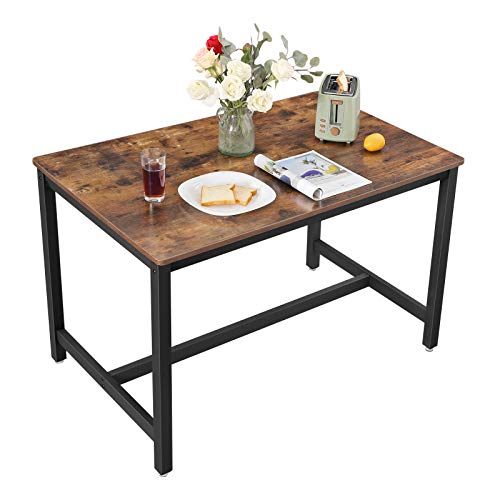 VASAGLE Mesa de Comedor 4 Plazas, Mesa de Cocina, 120 x 75 x 75 cm, Armazón de Metal de Alta Resistencia, Estilo Industrial, para Sala de Estar y Comedor, Marrón Vintage KDT75X