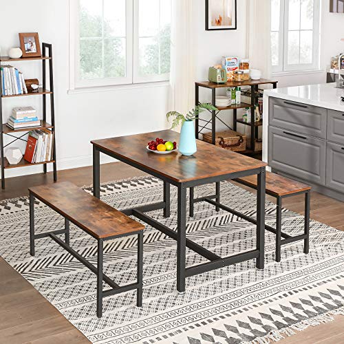 VASAGLE Mesa de Comedor 4 Plazas, Mesa de Cocina, 120 x 75 x 75 cm, Armazón de Metal de Alta Resistencia, Estilo Industrial, para Sala de Estar y Comedor, Marrón Vintage KDT75X